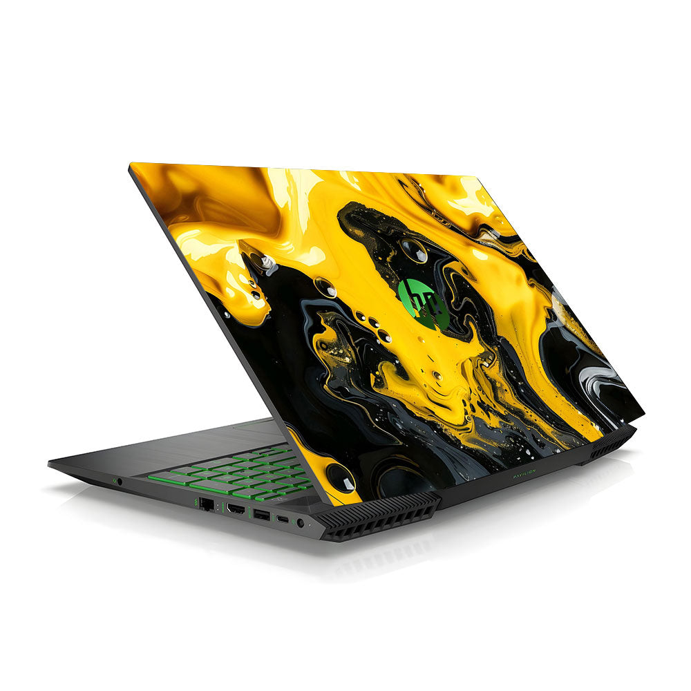 Yellow and Black Paint Swirls HP Pavilion Gaming 15 CX Series Laptop Skin