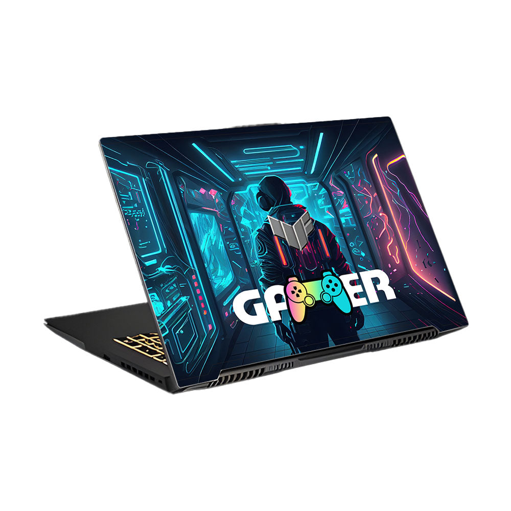 Gamer in Glowing Background Asus TUF Gaming F17 FX707Z Laptop Skin