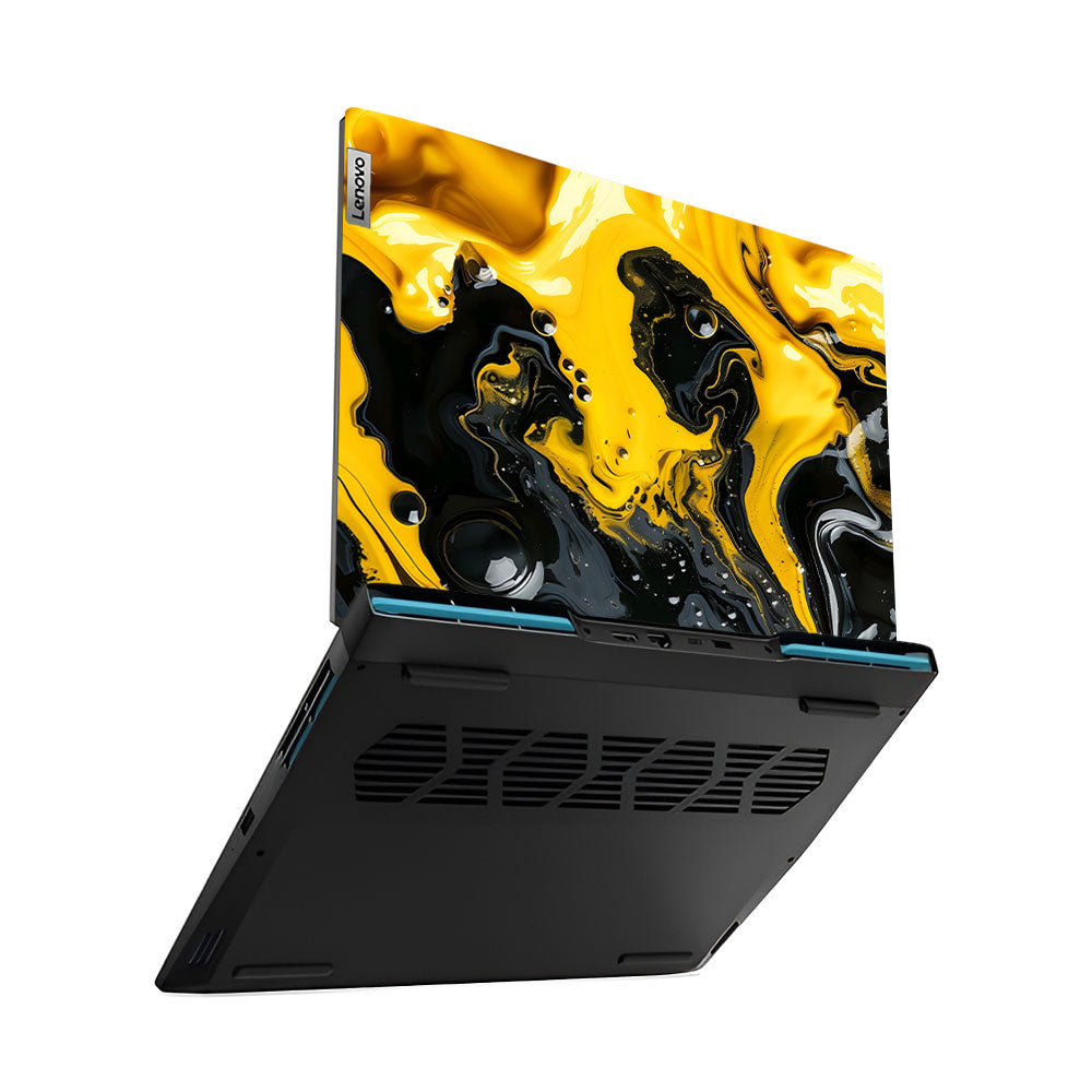 Yellow and Black Paint Swirls Lenovo IdeaPad Gaming 3 15ARH7 and 15IAH7 Laptop Skin