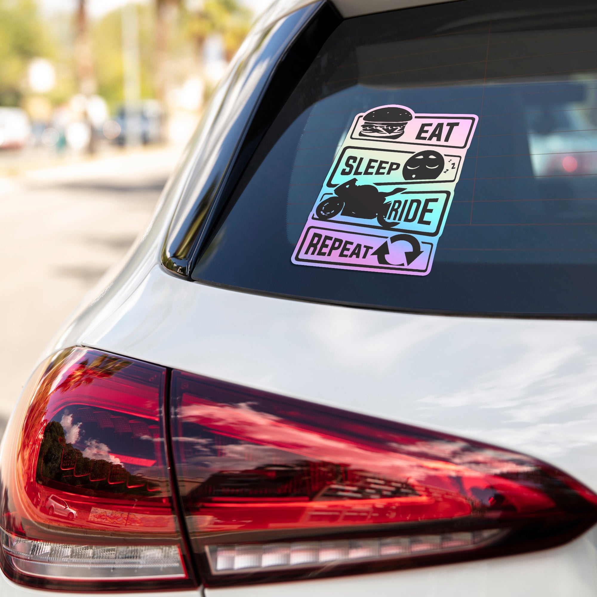 Eat Sleep Ride & Repeat Holographic Stickers