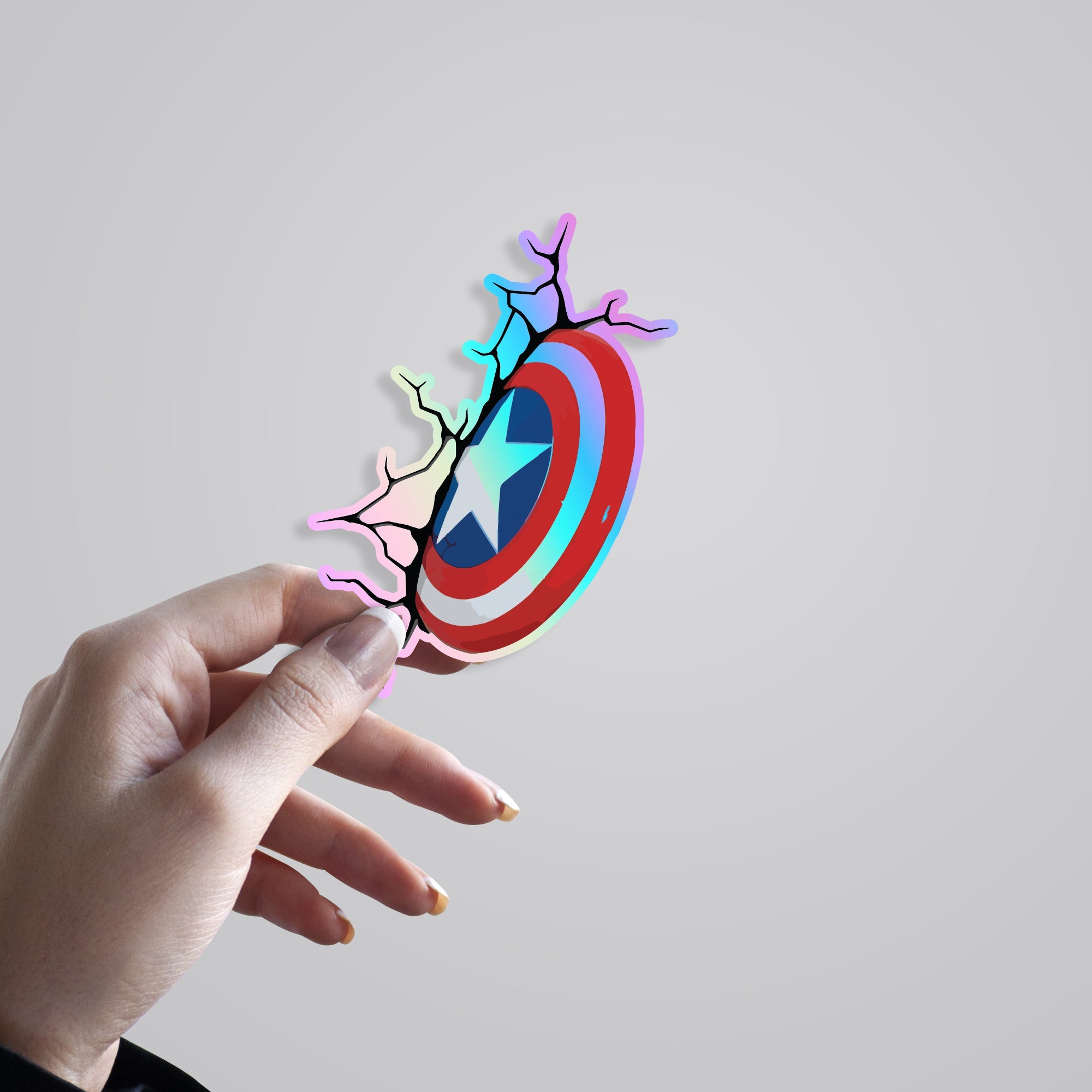 Captain America's Shield Stuck in Wall Holographic Stickers
