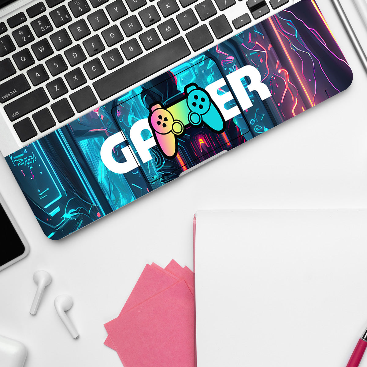 Gamer in Glowing Background Gaming Laptop Skin
