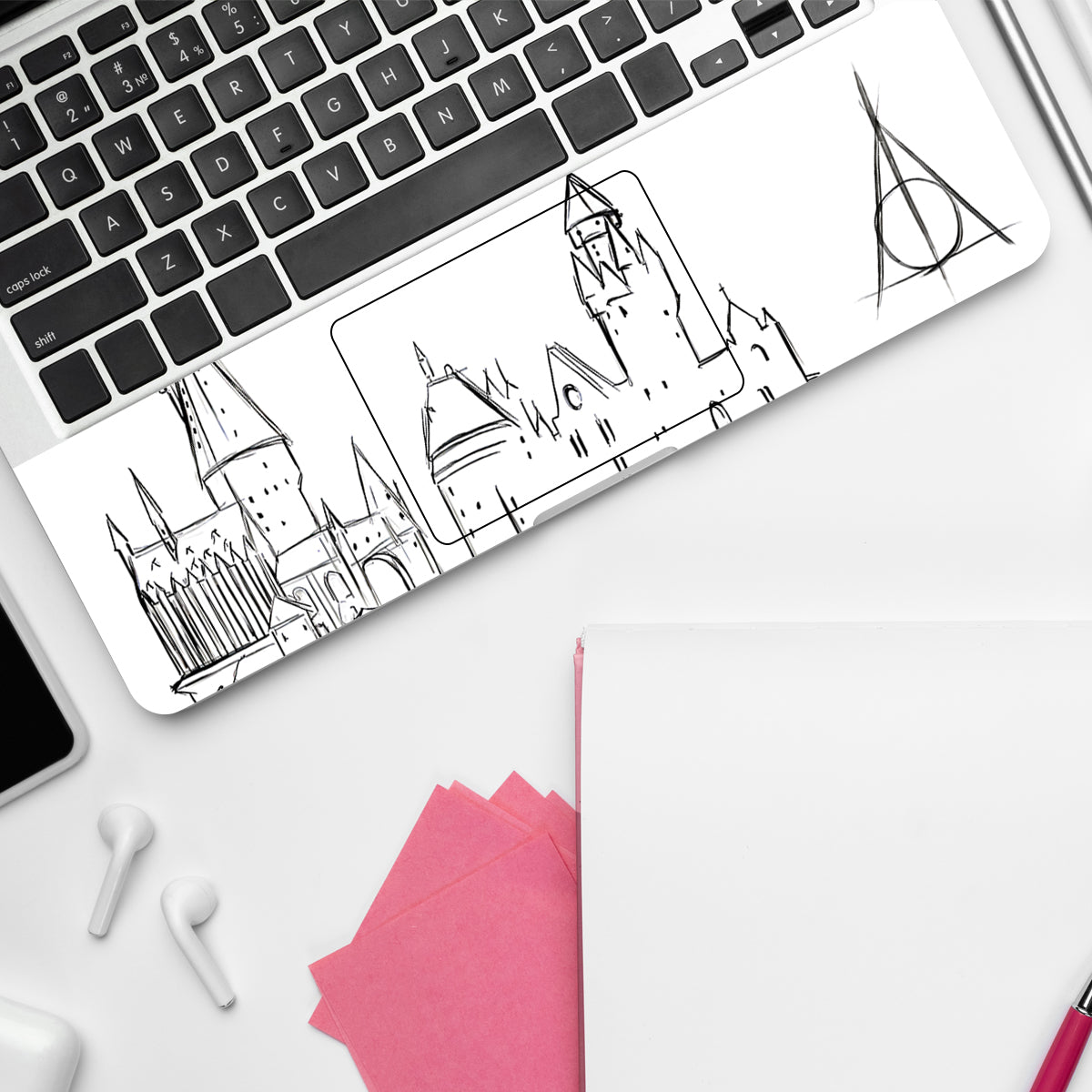 Monochrome Sketch of Hogwarts Movies Laptop Skin