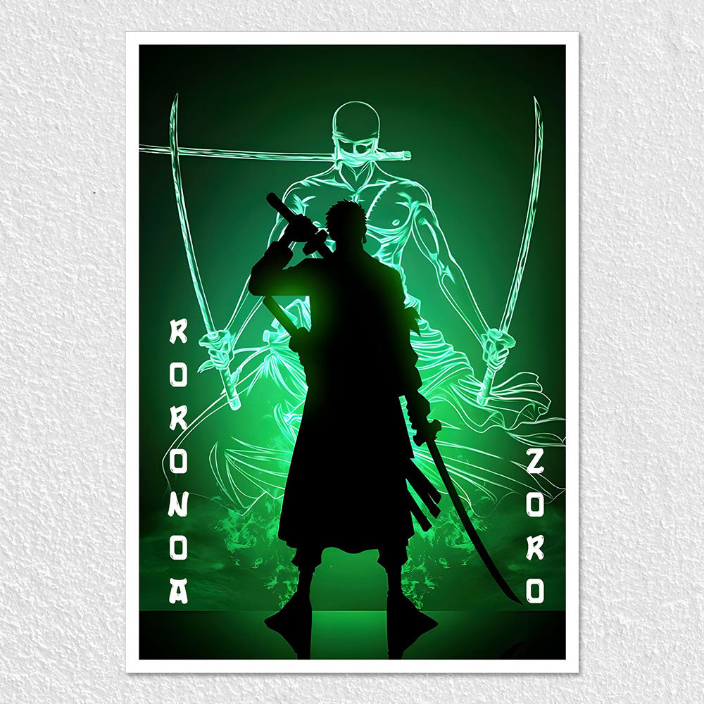 Zoro in Green Fluorescent Background Anime Poster - Exclusive Anime