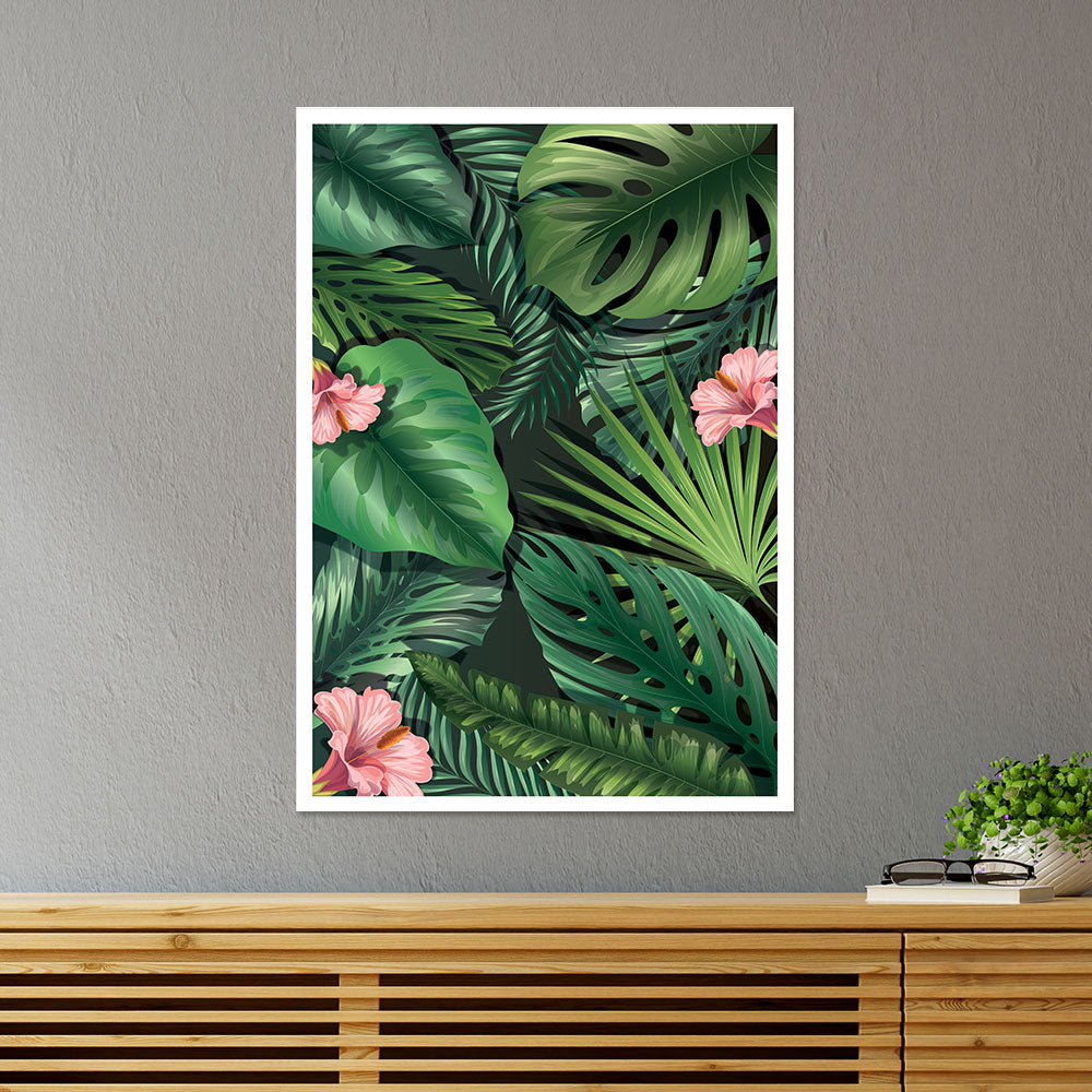 Green Leaves with Flower Botanical Poster