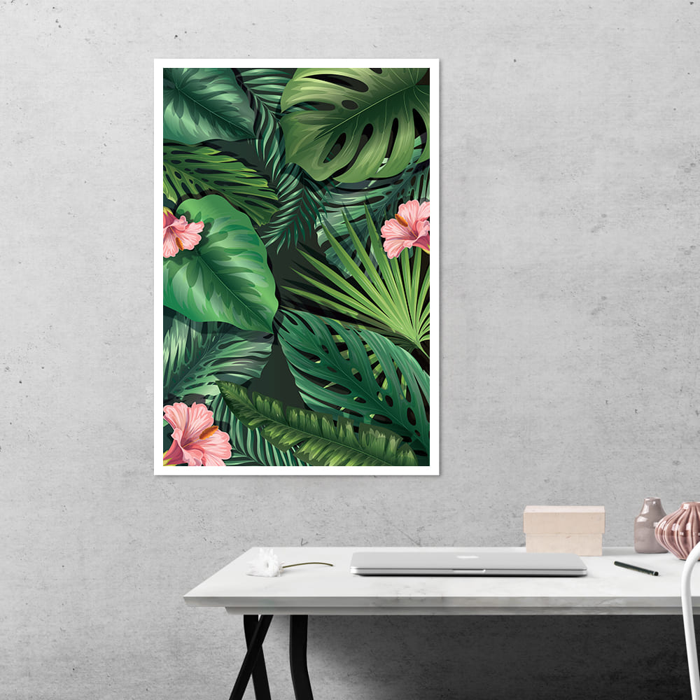 Green Leaves with Flower Botanical Poster