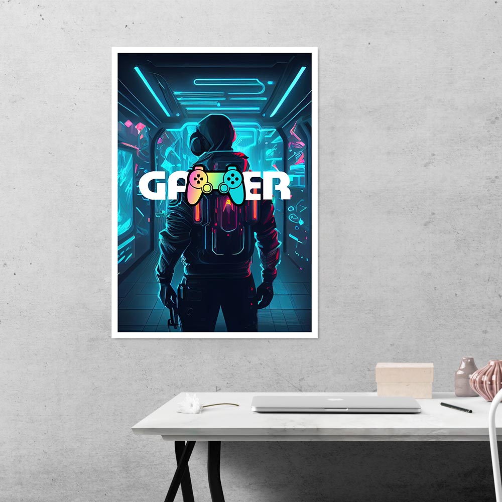 Gamer in Glowing Background Gaming Poster