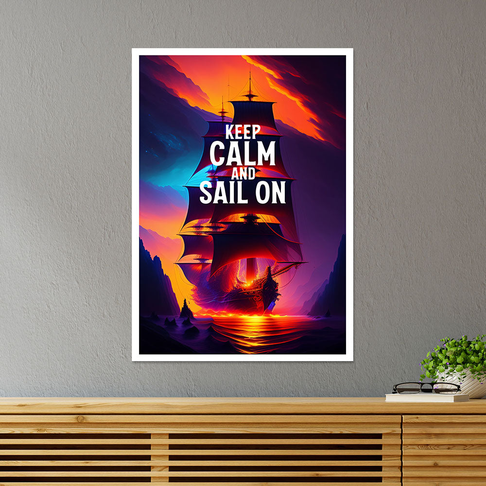 Keep Calm and Sail On Motivational Poster