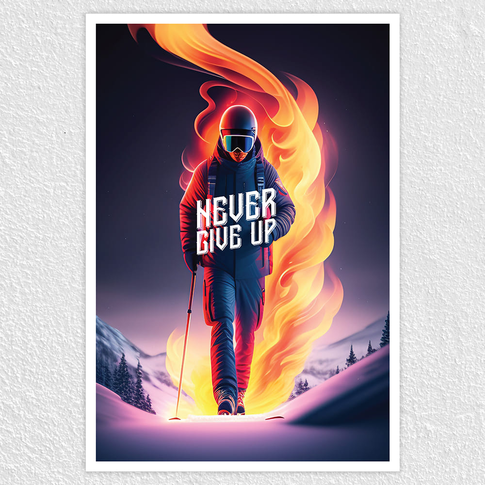 Fomo Store Posters Motivational Never Give Up on Fire