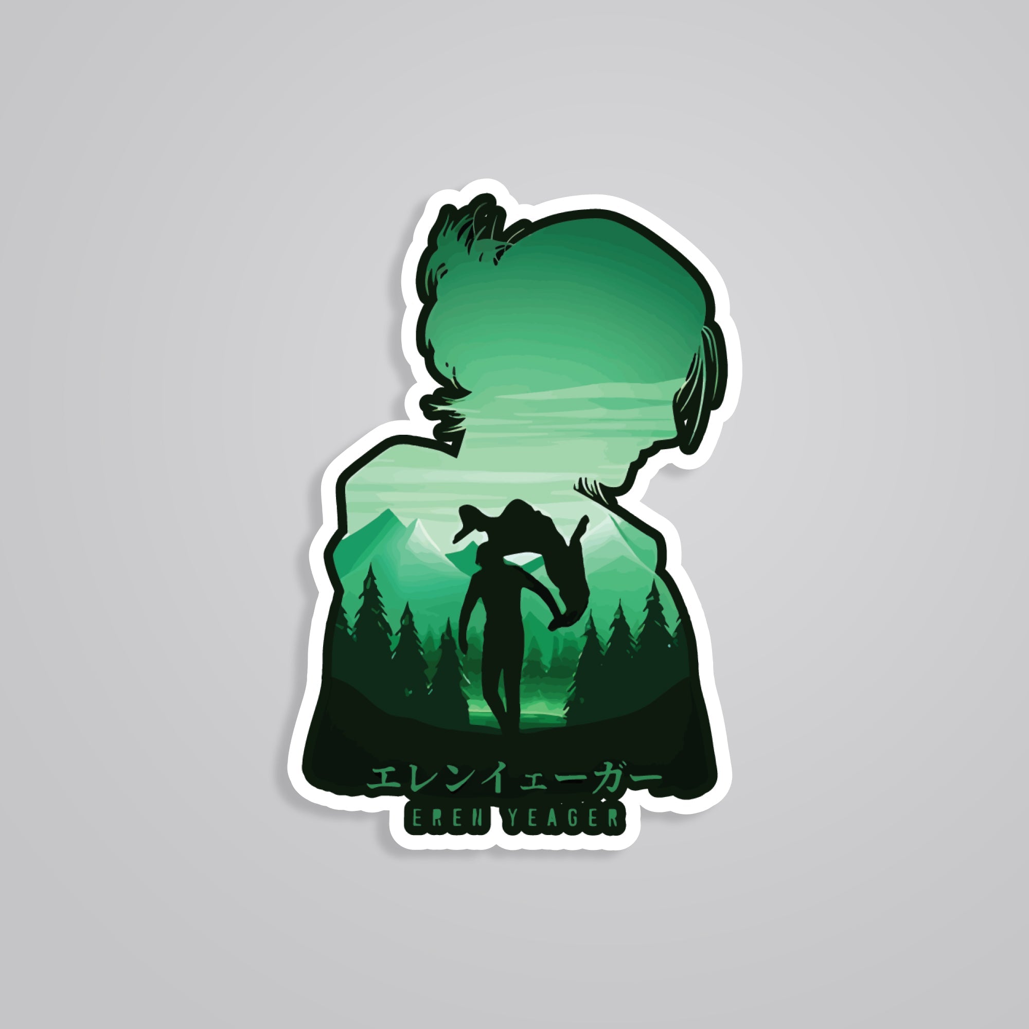 Fomo Store Stickers Anime Eren Yeager Silhouette in Green