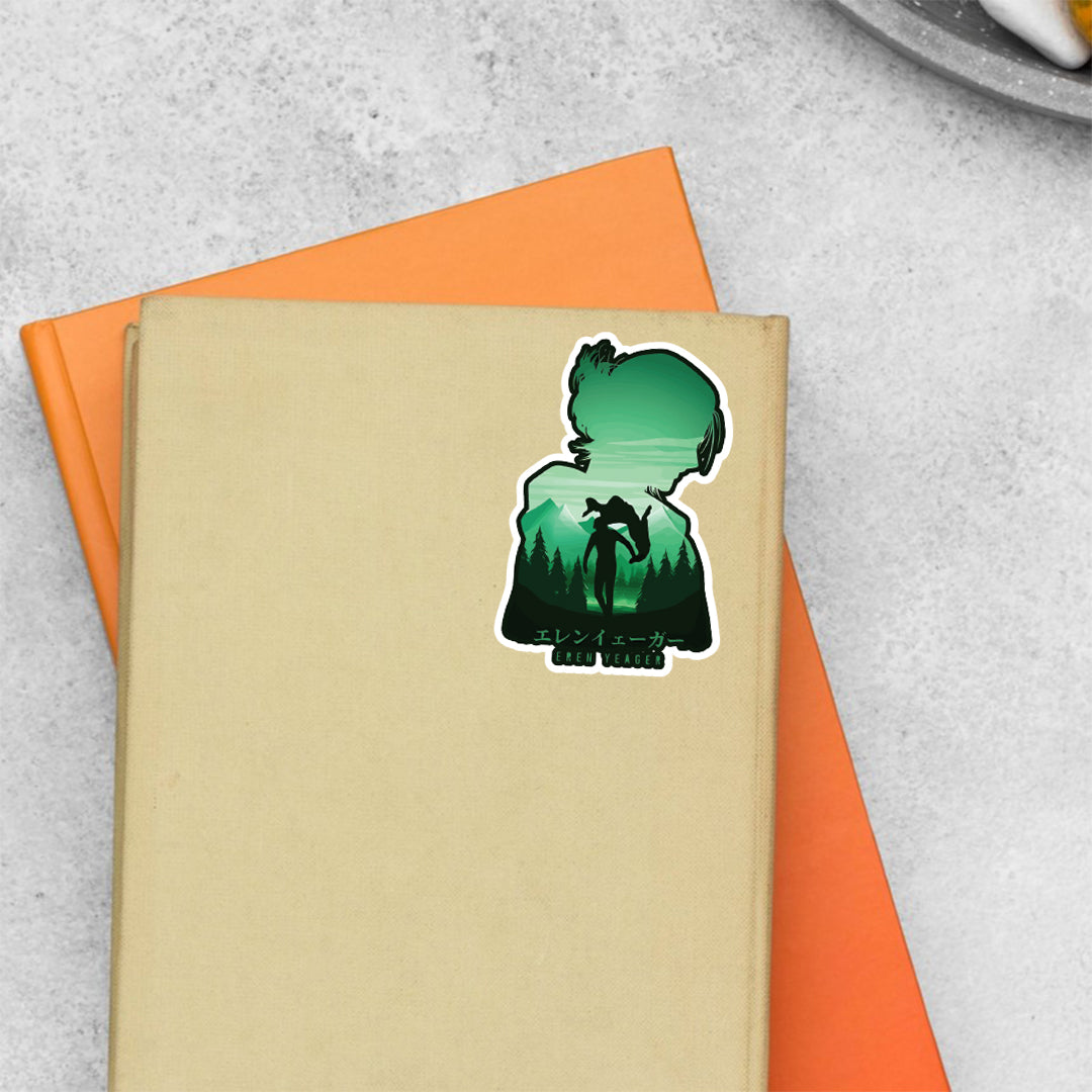 Eren Yeager Silhouette in Green Anime Stickers