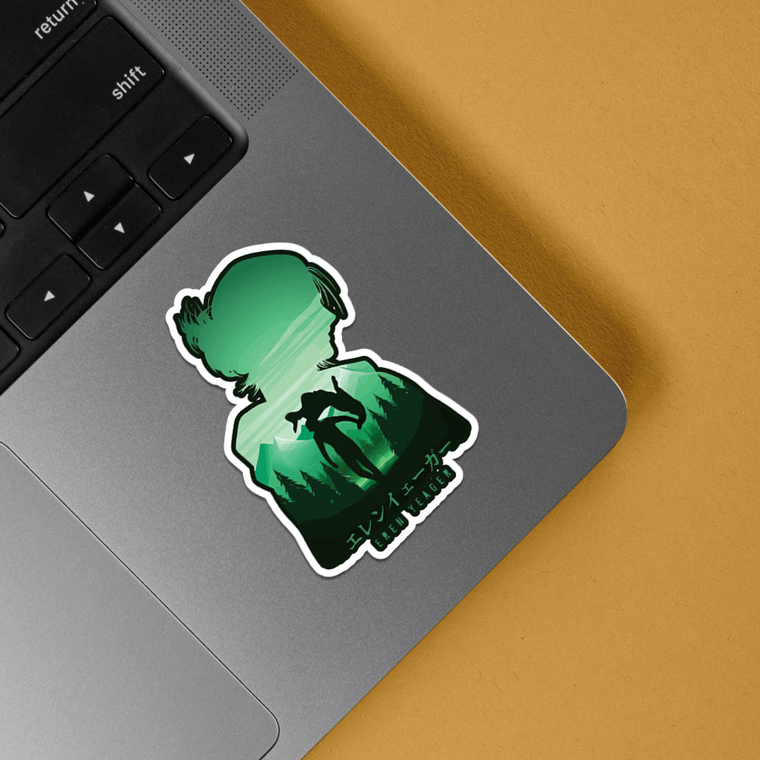 Eren Yeager Silhouette in Green Anime Stickers