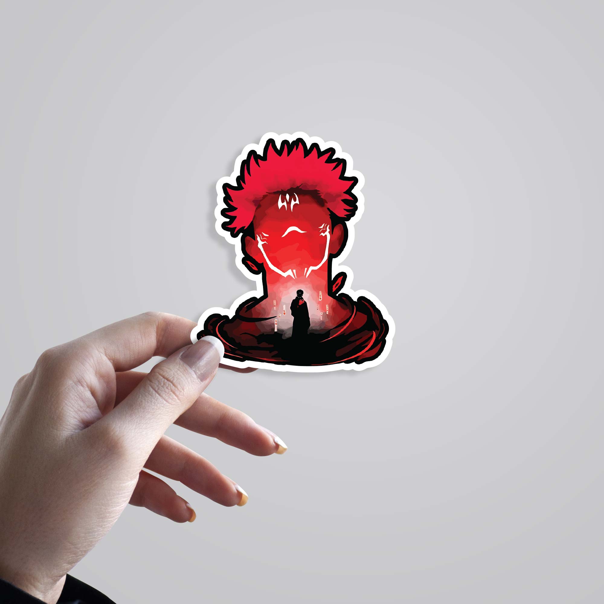Ryomen Sukuna Silhouette in Red Anime Stickers