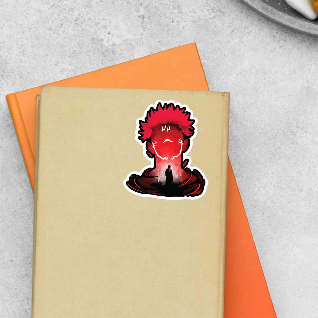 Ryomen Sukuna Silhouette in Red Anime Stickers