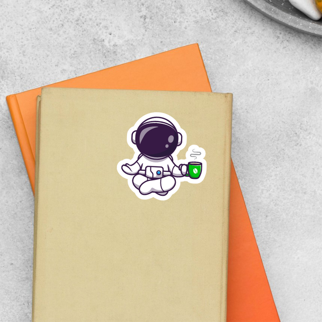Yoga with Cup Astronaut Casual Stickers