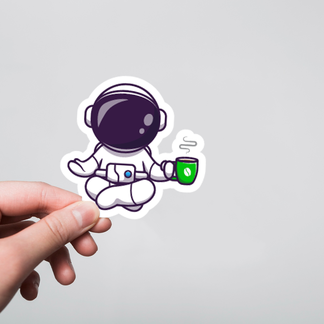 Fomo Store Stickers Casual Yoga with Cup Astronaut