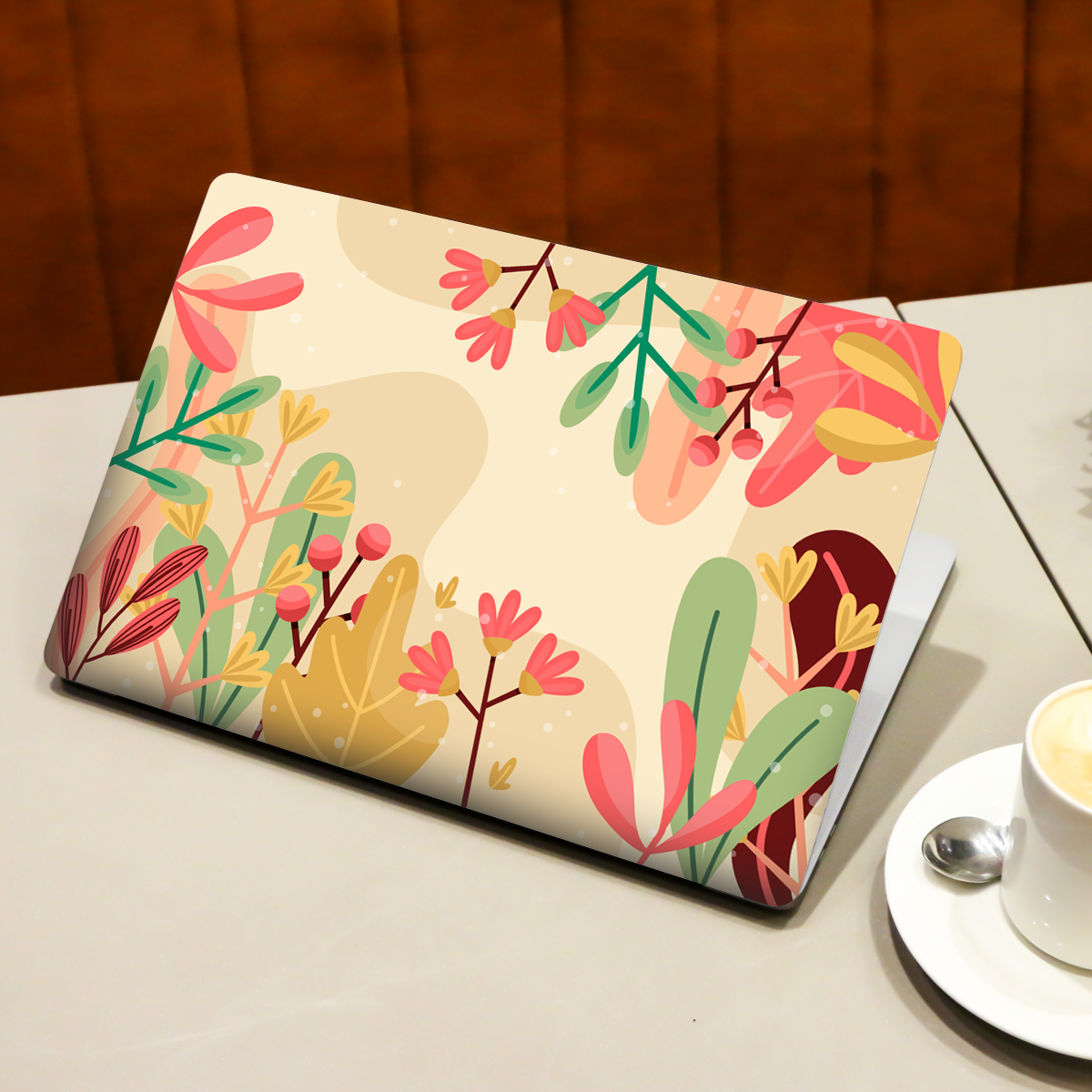Green Pink Florals Botanical Laptop Skin