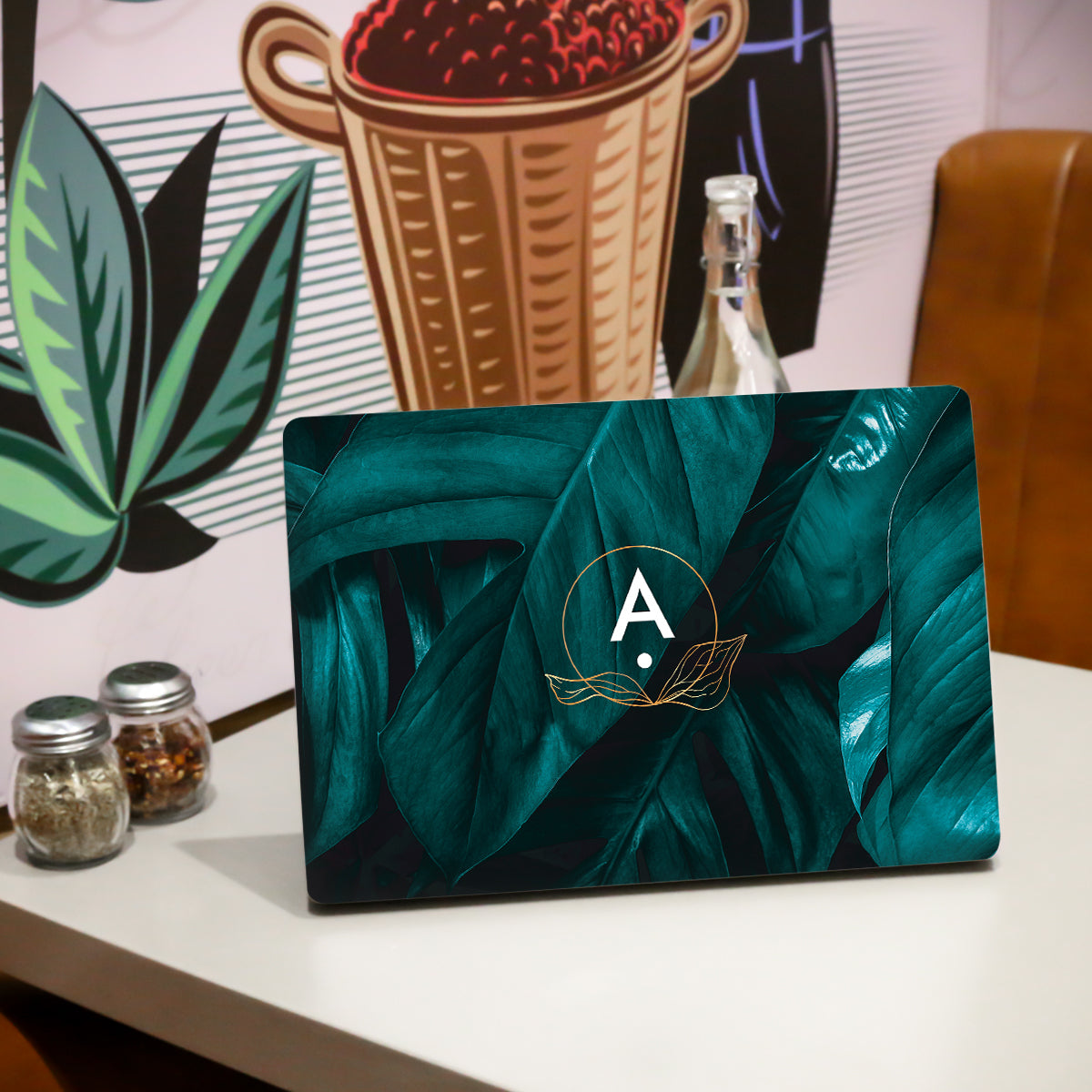 Dark Green with Letter Botanical Laptop Skin