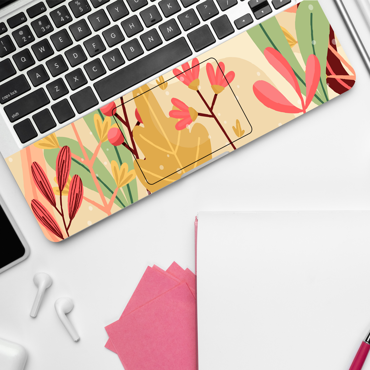 Green Pink Florals Botanical Laptop Skin