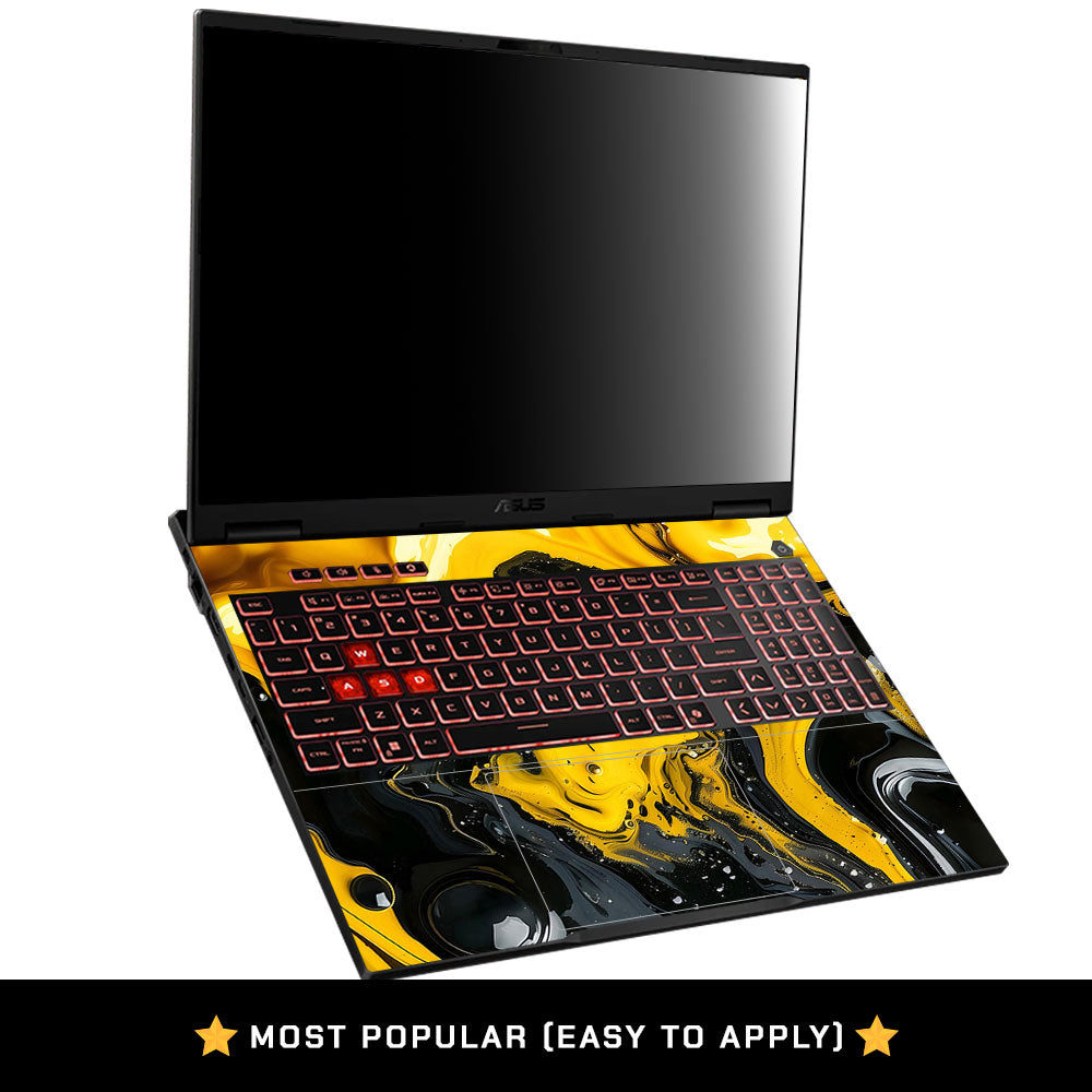 Yellow and Black Paint Swirls Asus TUF Gaming A16 2025 Laptop Skin