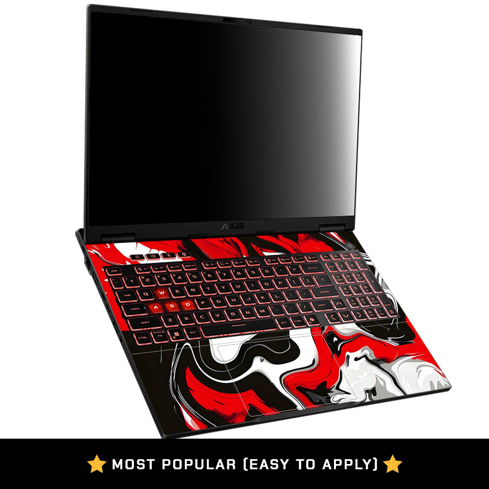 Red and White Marble Asus TUF Gaming A16 2025 Laptop Skin