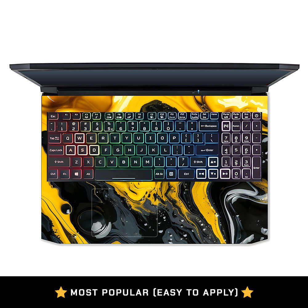 Yellow and Black Paint Swirls Acer Nitro 5 AN515 44, 56 Laptop Skin