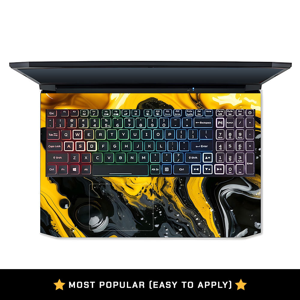 Yellow and Black Paint Swirls Acer Nitro 5 AN515 45, 55, 57 Laptop Skin