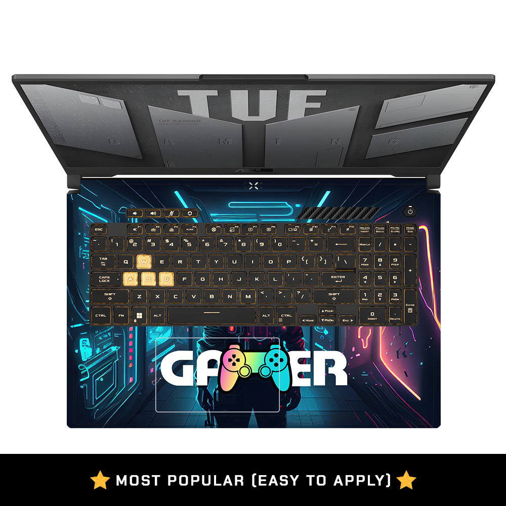 Gamer in Glowing Background Asus TUF Gaming F17 FX707Z Laptop Skin