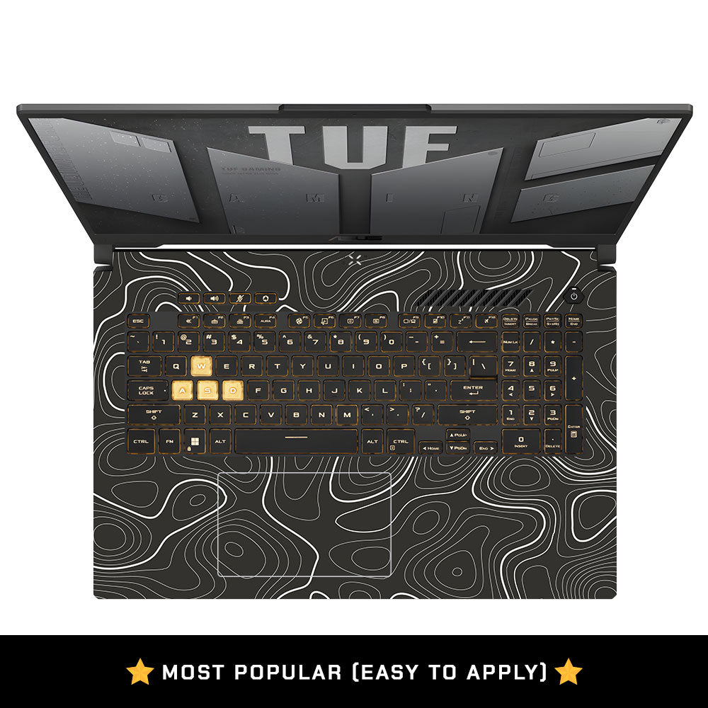 Grayscale Topographic Lines Asus TUF Gaming F17 FX707Z Laptop Skin