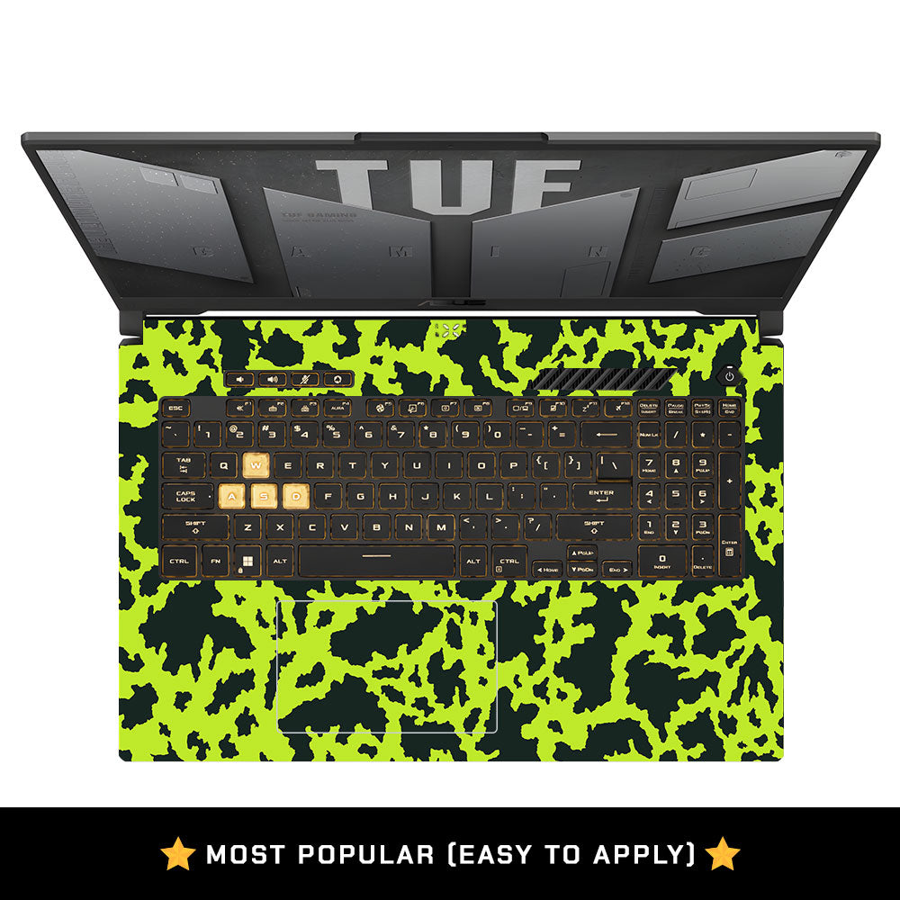Neon Green Splatter Camo Asus TUF Gaming F17 FX707Z Laptop Skin