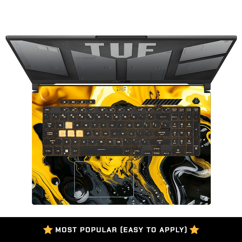 Yellow and Black Paint Swirls Asus TUF Gaming F17 FX707Z Laptop Skin