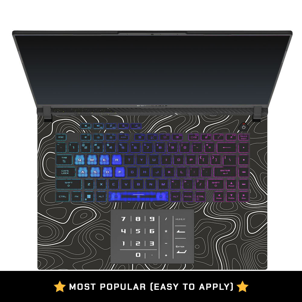 Grayscale Topographic Lines Asus ROG Strix G16 G614 Laptop Skin