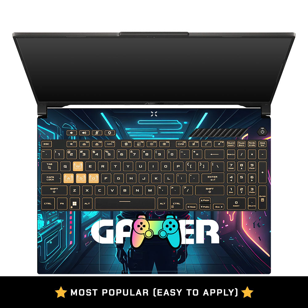 Gamer in Glowing Background Gaming Asus Gaming V16 V3607 Laptop Skin
