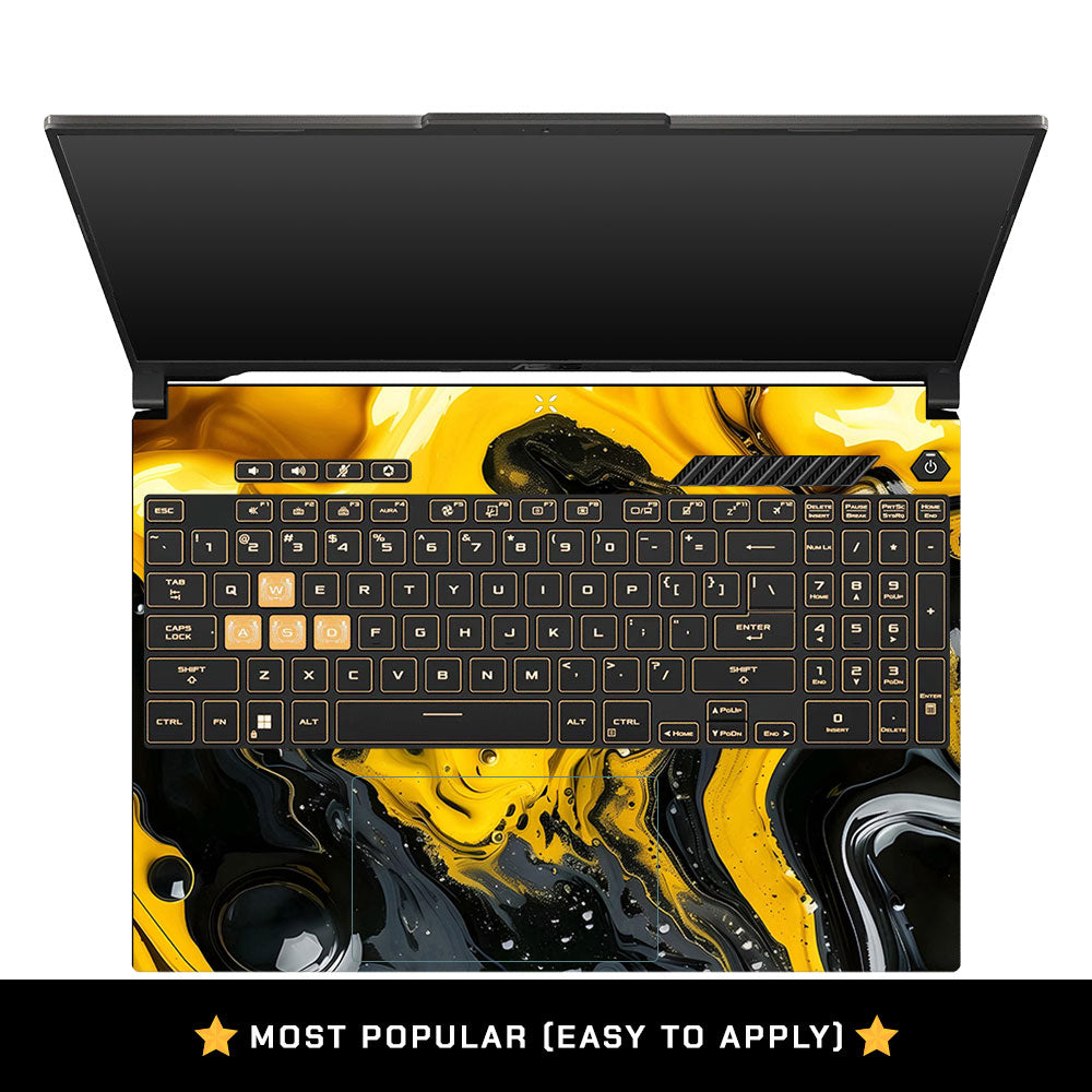 Yellow and Black Paint Swirls Asus Gaming V16 V3607 Laptop Skin