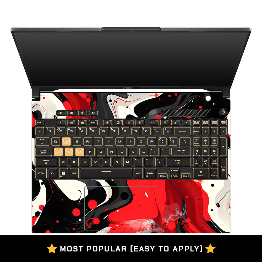 Red and White Paint Swirls Asus Gaming V16 V3607 Laptop Skin