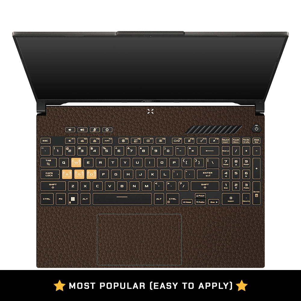 Textured Brown Leather Asus Gaming V16 V3607 Laptop Skin