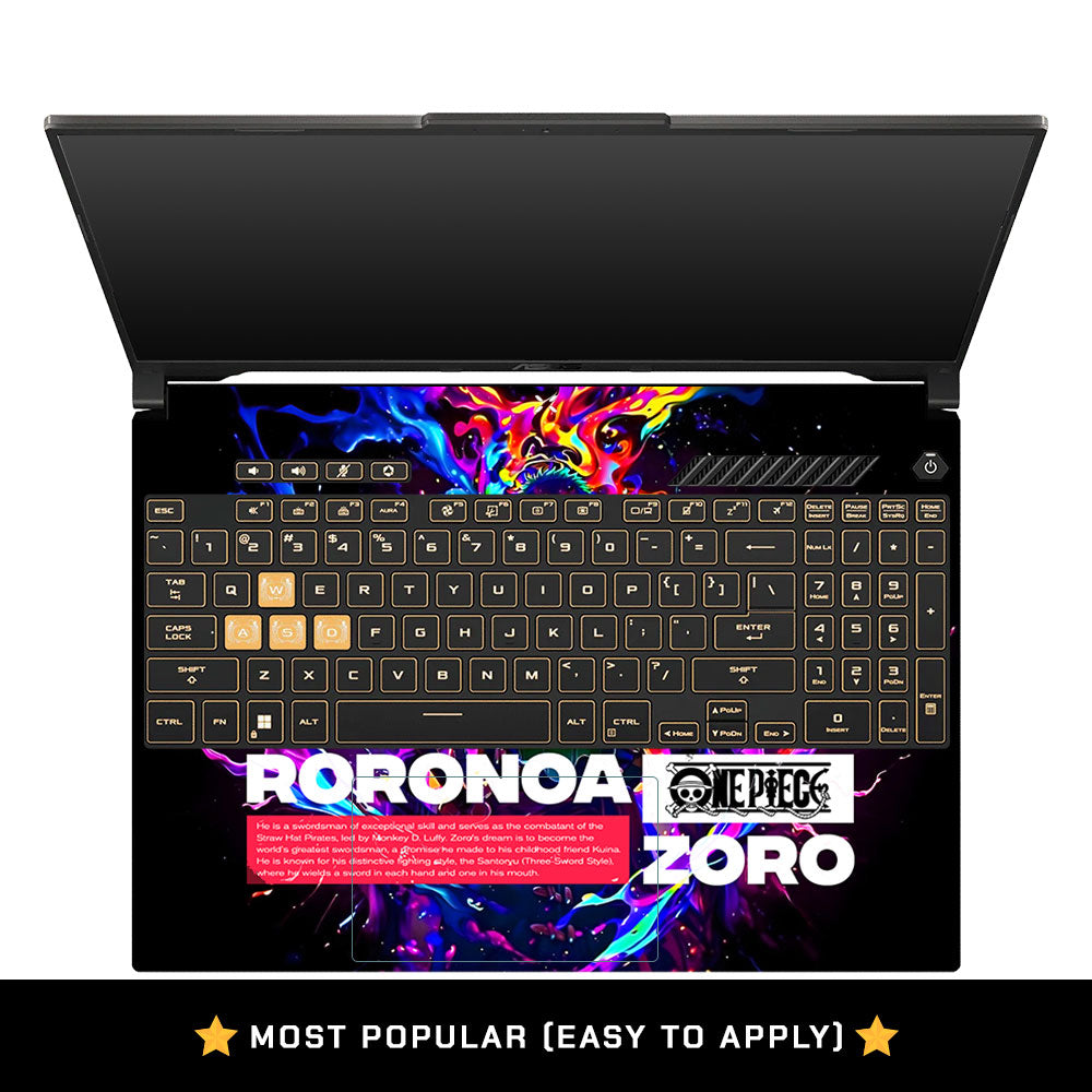 Zoro with Neon Flames Asus Gaming V16 V3607 Laptop Skin