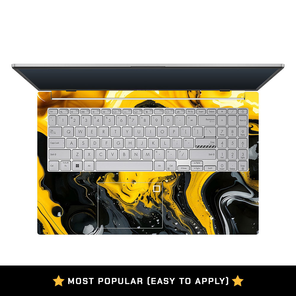 Yellow and Black Paint Swirls Asus Vivobook Go 15 E1504G Laptop Skin
