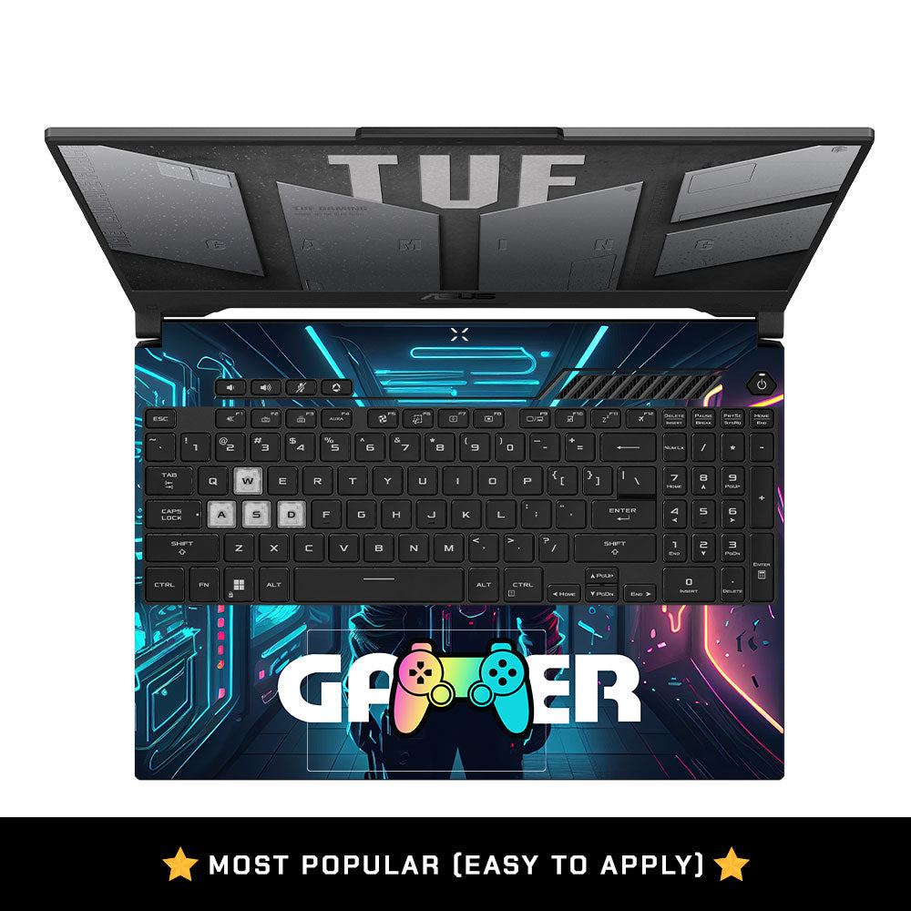 Gamer in Glowing Background Asus TUF F15 FX507 and A15 FA507 Laptop Skin