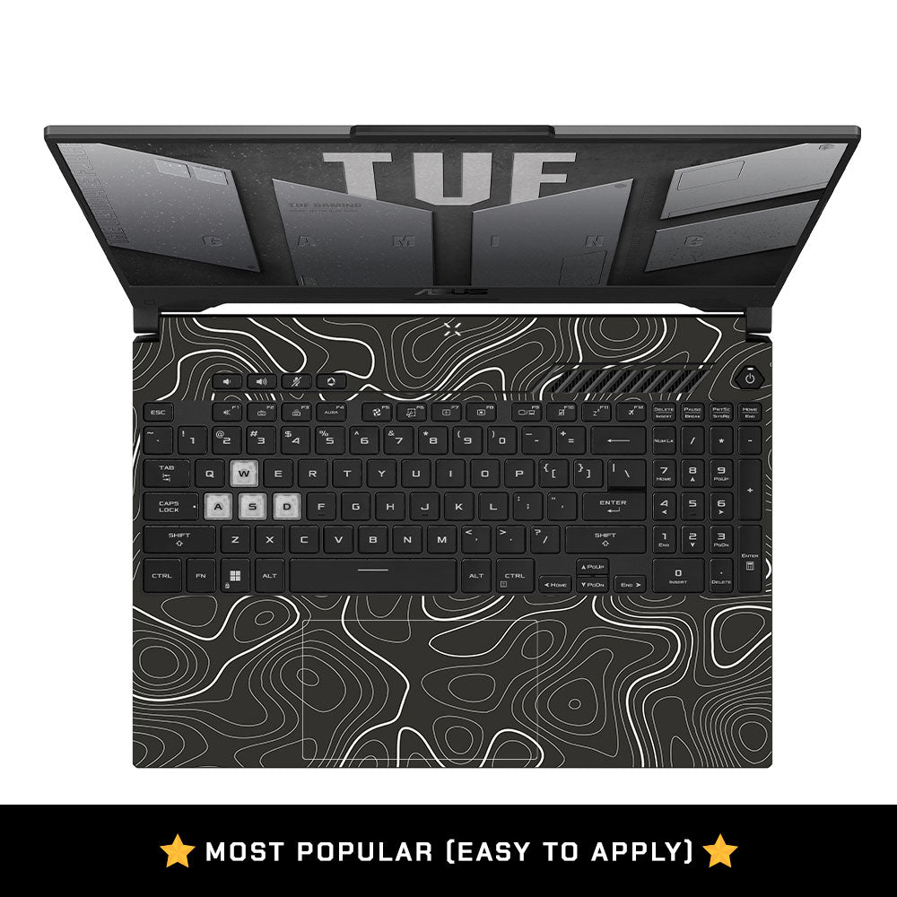 Grayscale Topographic Lines Asus TUF F15 FX507 and A15 FA507 Laptop Skin