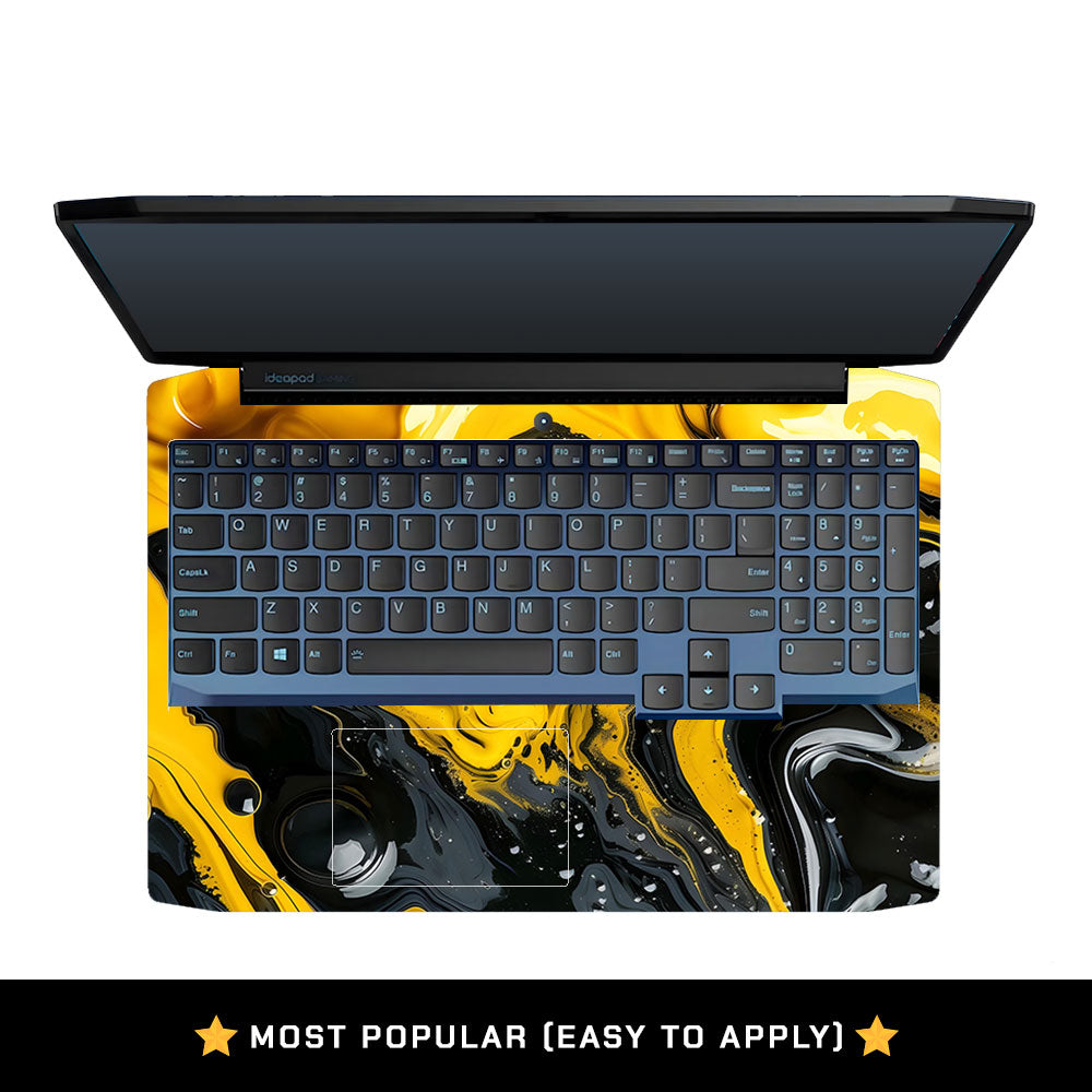 Yellow and Black Paint Swirls Lenovo IdeaPad Gaming 3 15ARH05 and 15IMH05 Laptop Skin