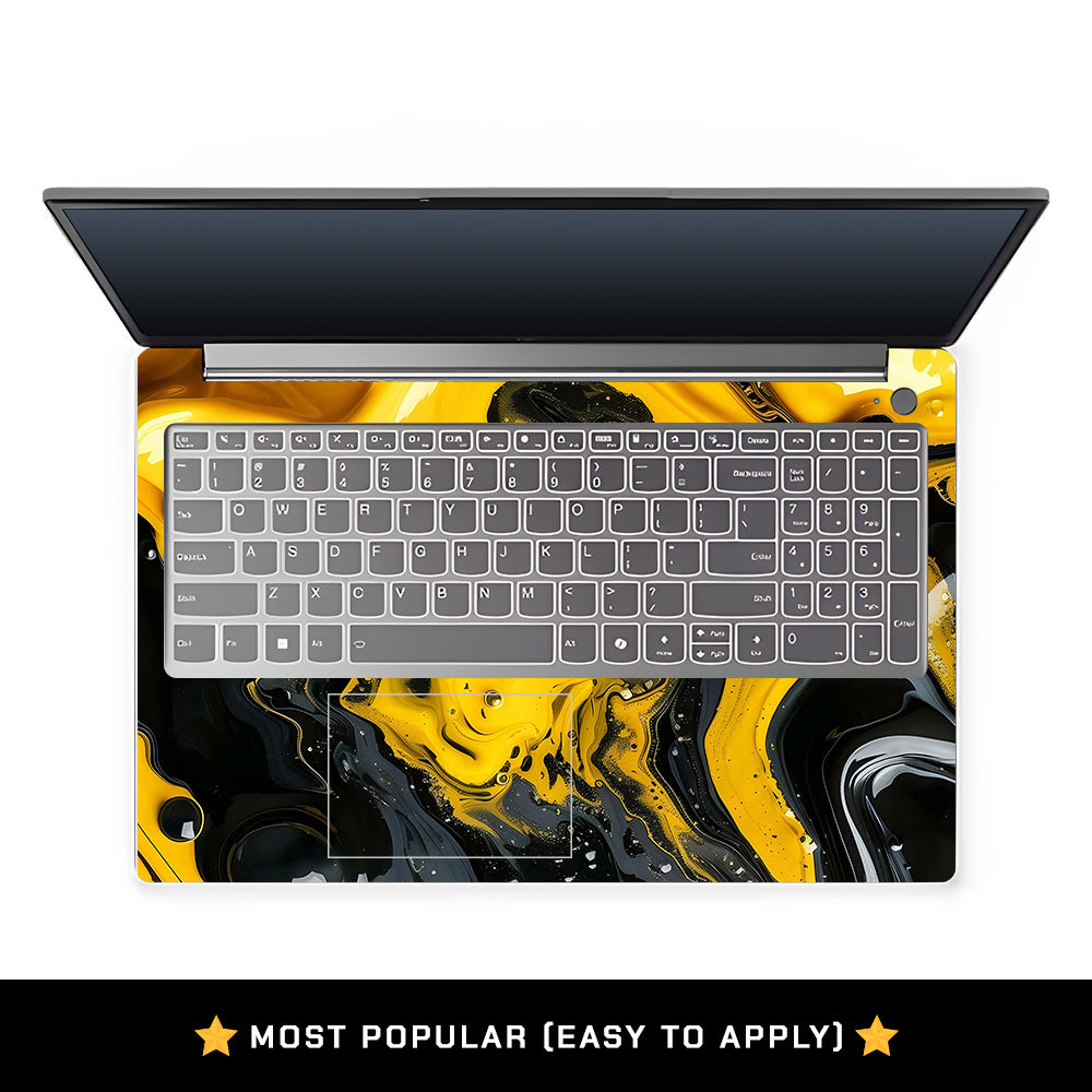 Yellow and Black Paint Swirls Lenovo LOQ Essential 15IAX9E Laptop Skin