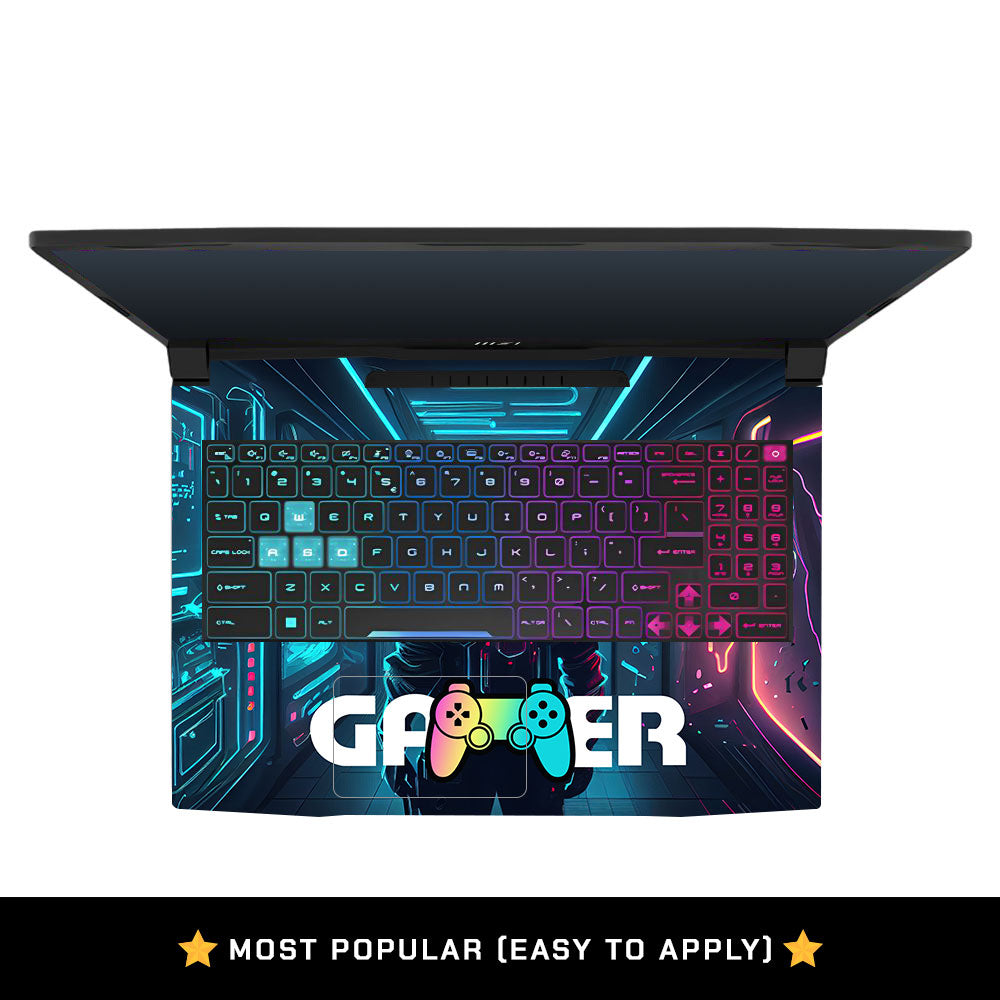 Gamer in Glowing Background Gaming MSI Katana 15 B13V Laptop Skin