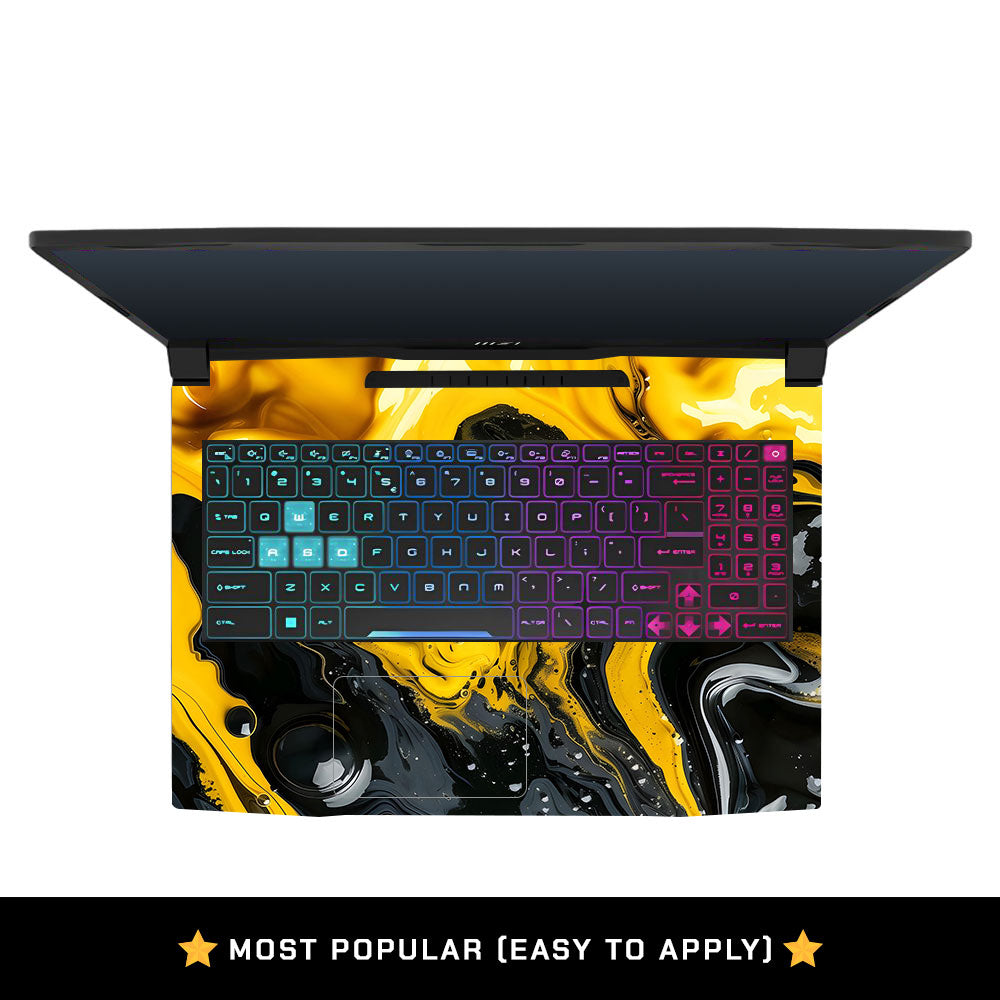 Yellow and Black Paint Swirls MSI Katana 15 B13V Laptop Skin