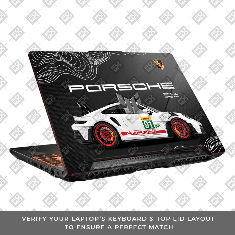 Transparent Porsche GT3 RS Power Asus TUF F15 FX506 & A15 FA506 Laptop Skin