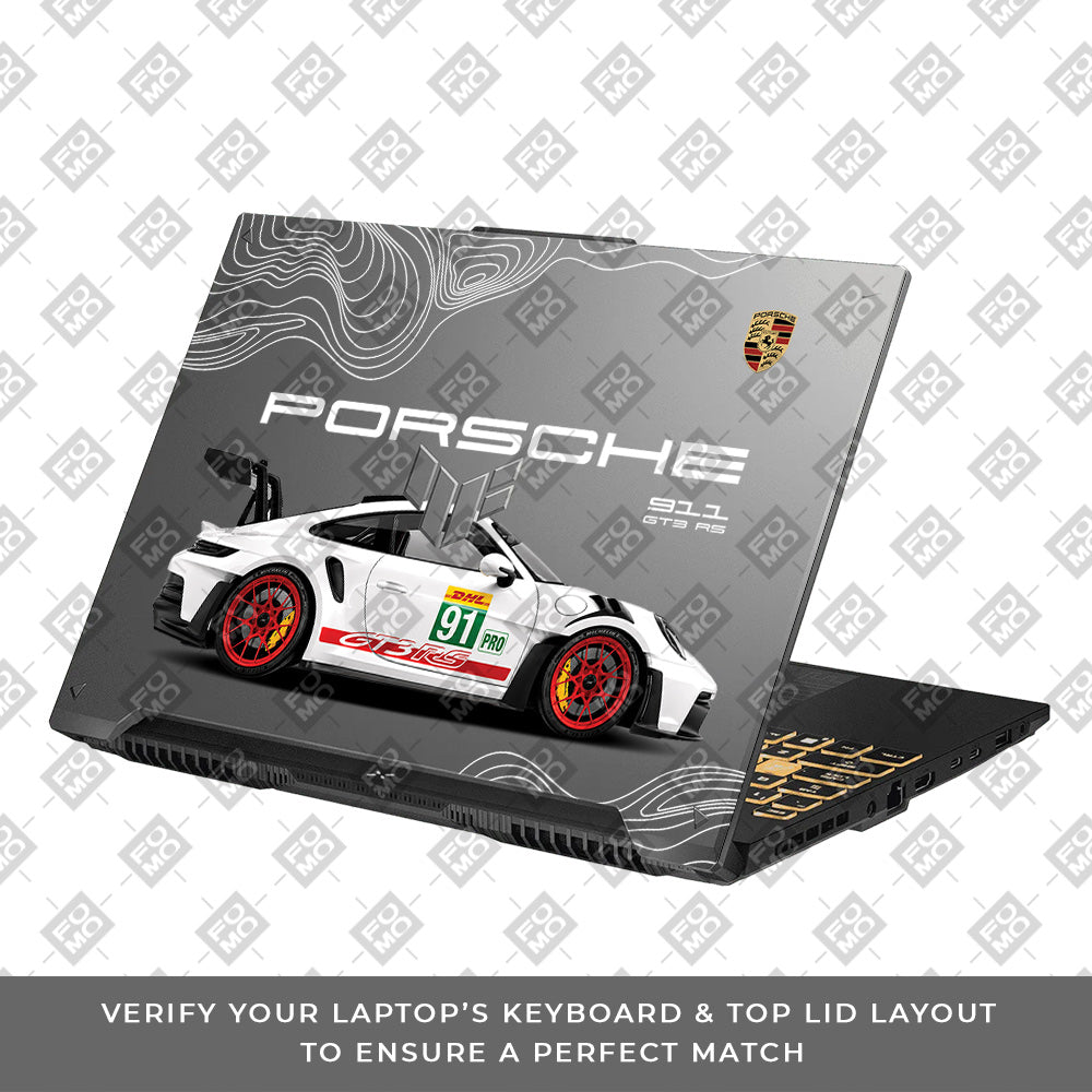 Transparent Porsche GT3 RS Power Asus TUF Gaming F16 and TUF Gaming A16 Laptop Skin