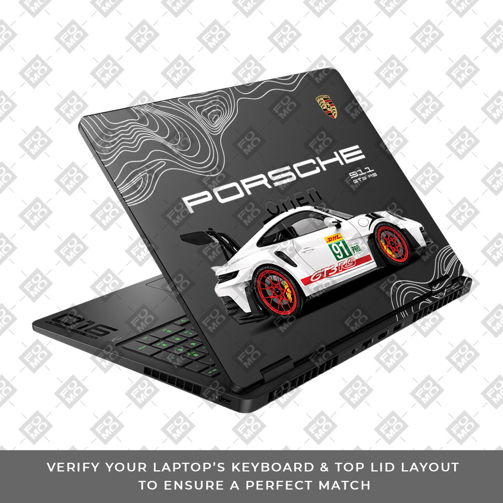 Transparent Porsche GT3 RS Power HP Omen Gaming 16 2025, 2026 Laptop Skin