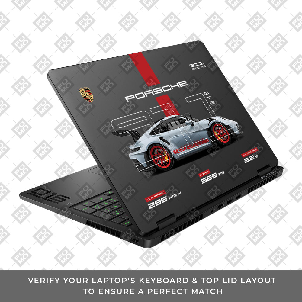 Transparent Porsche 911 Performance HP Omen Gaming 16 2025, 2026 Laptop Skin