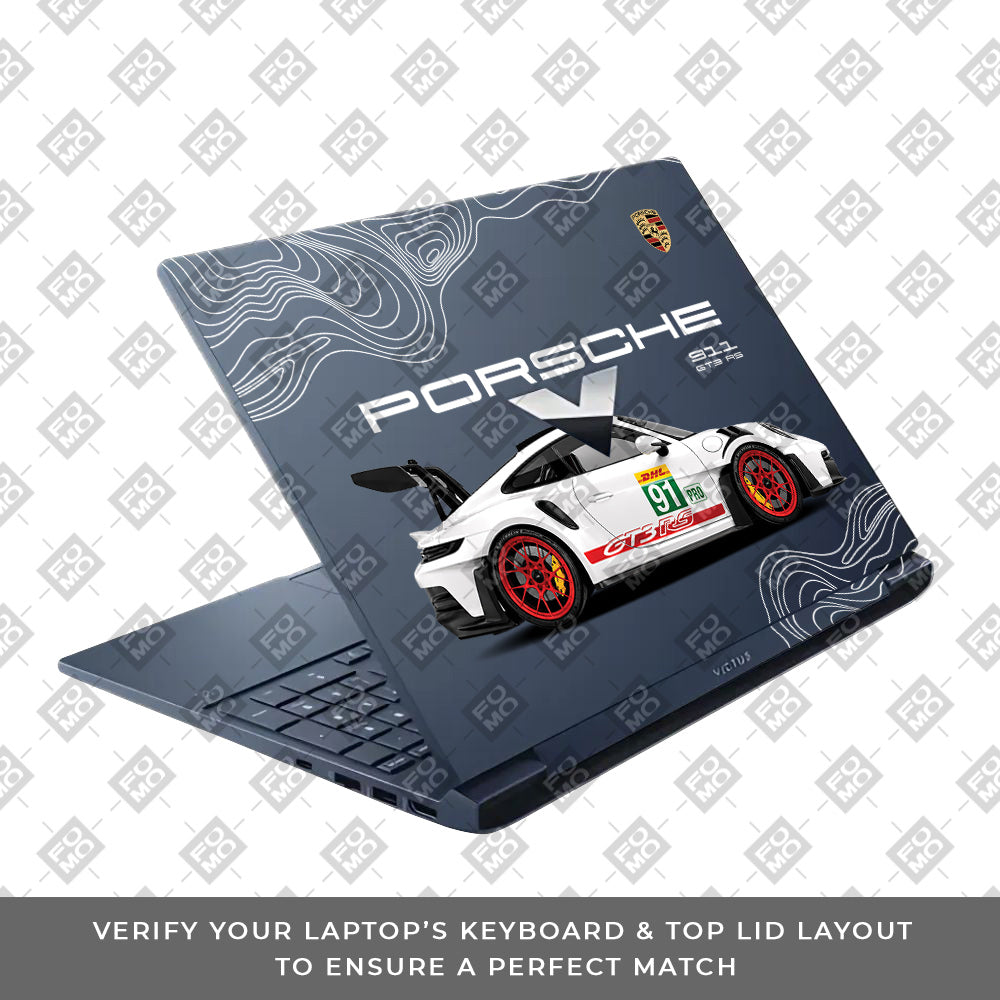 Transparent Porsche GT3 RS Power HP Victus Laptop Skin