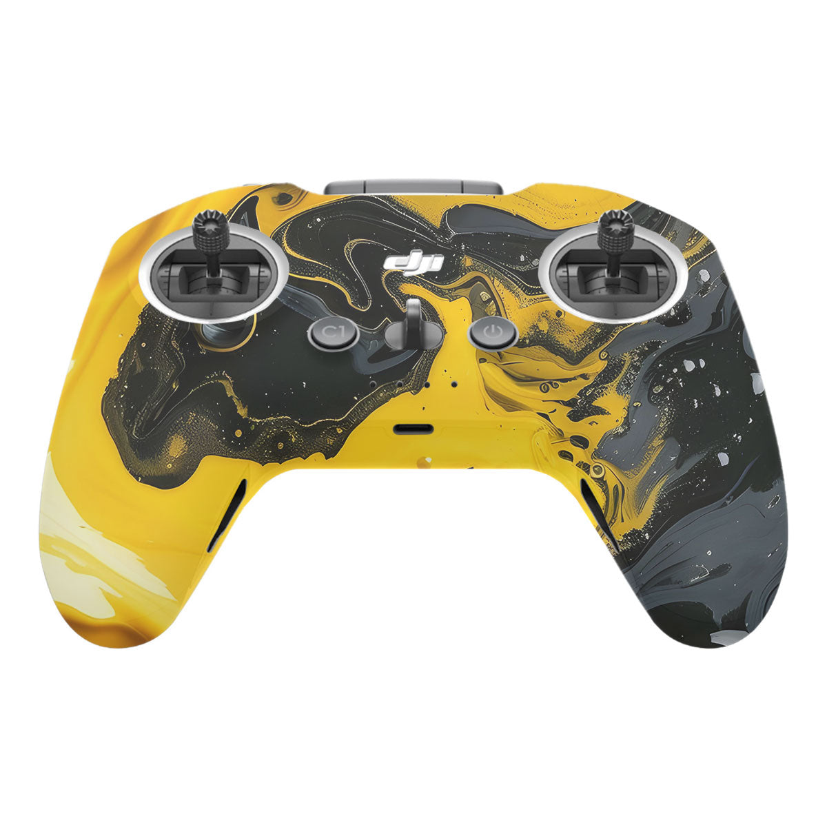 Yellow and Black Paint Swirls DJI FPV Remote Controller Skin